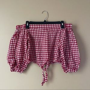 Forever 21 Checkered Halter Top With Sleeves